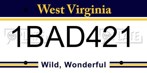 1BAD421 West Virginia License Plate