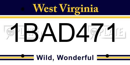 1BAD471 West Virginia License Plate