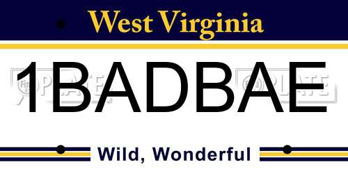 1BADBAE West Virginia License Plate