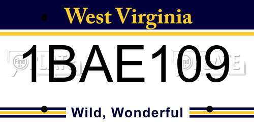 1BAE109 West Virginia License Plate