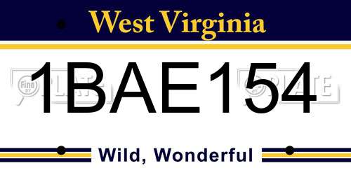 1BAE154 West Virginia License Plate