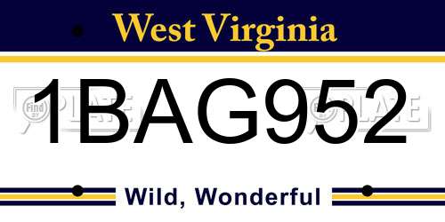 1BAG952 West Virginia License Plate
