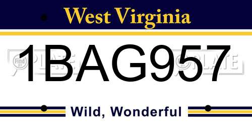 1BAG957 West Virginia License Plate