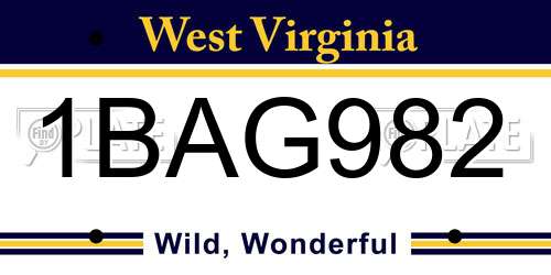 1BAG982 West Virginia License Plate