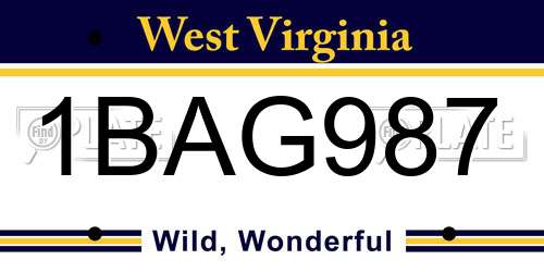 1BAG987 West Virginia License Plate