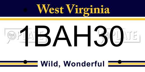 1BAH30 West Virginia License Plate