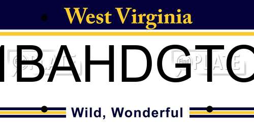 1BAHDGTO West Virginia License Plate