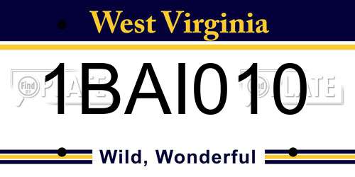 1BAI010 West Virginia License Plate