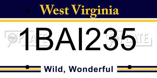 1BAI235 West Virginia License Plate