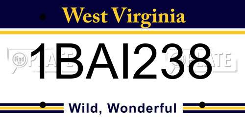 1BAI238 West Virginia License Plate