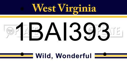 1BAI393 West Virginia License Plate