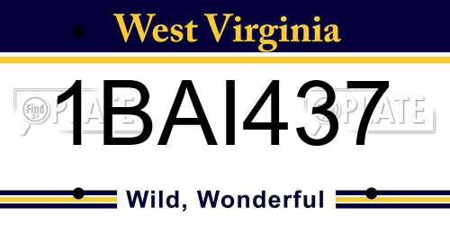 1BAI437 West Virginia License Plate