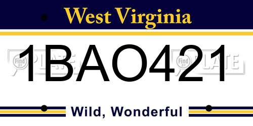 1BAO421 West Virginia License Plate
