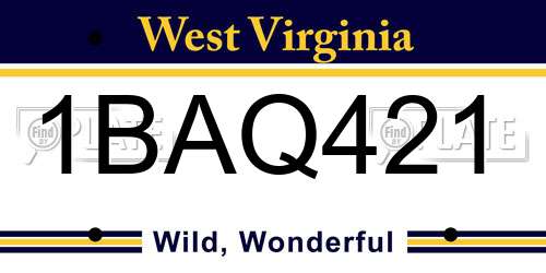 1BAQ421 West Virginia License Plate
