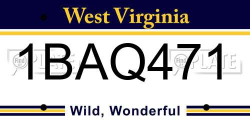 1BAQ471 West Virginia License Plate
