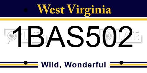 1BAS502 West Virginia License Plate