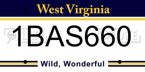1BAS660 West Virginia License Plate