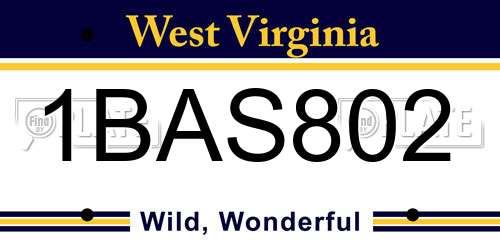 1BAS802 West Virginia License Plate