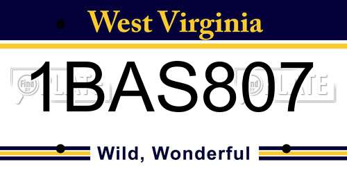 1BAS807 West Virginia License Plate