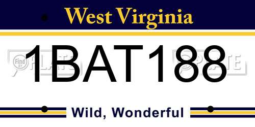 1BAT188 West Virginia License Plate