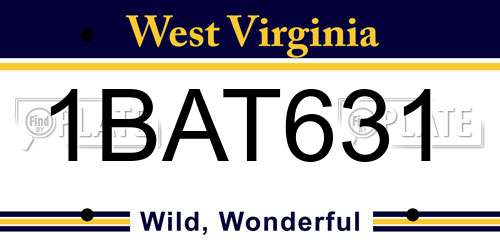 1BAT631 West Virginia License Plate