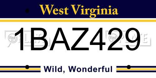 1BAZ429 West Virginia License Plate