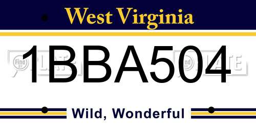 1BBA504 West Virginia License Plate
