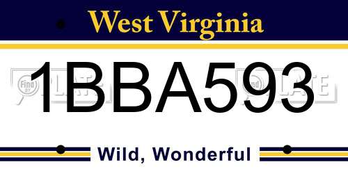 1BBA593 West Virginia License Plate