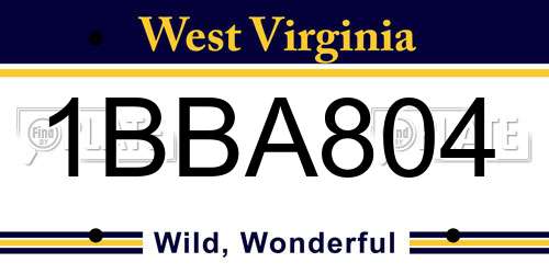 1BBA804 West Virginia License Plate