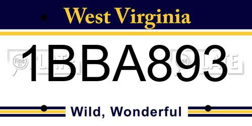 1BBA893 West Virginia License Plate