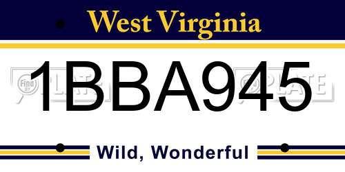 1BBA945 West Virginia License Plate