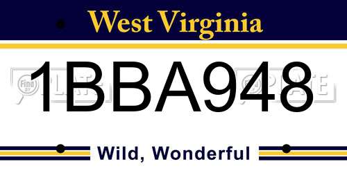 1BBA948 West Virginia License Plate