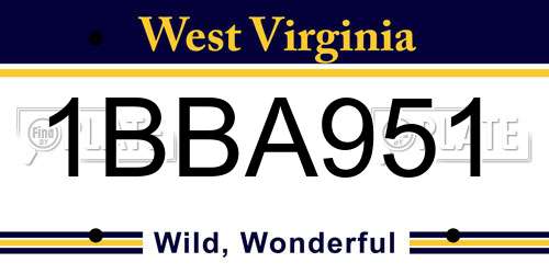 1BBA951 West Virginia License Plate