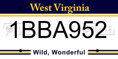 1BBA952 West Virginia License Plate