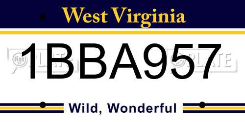 1BBA957 West Virginia License Plate
