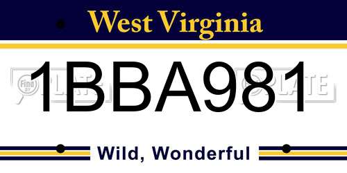 1BBA981 West Virginia License Plate