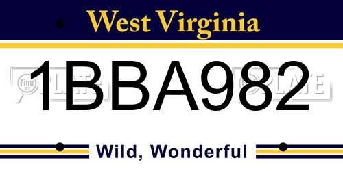 1BBA982 West Virginia License Plate