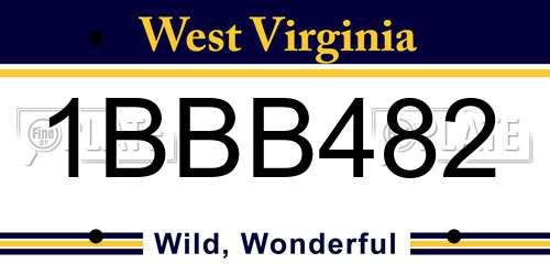 1BBB482 West Virginia License Plate