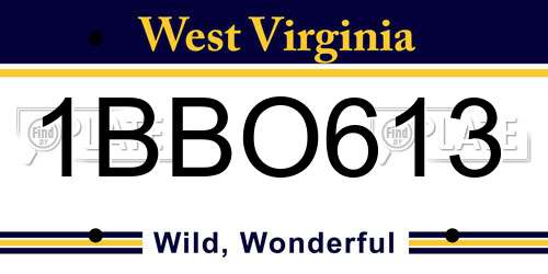 1BBO613 West Virginia License Plate