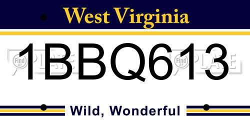 1BBQ613 West Virginia License Plate
