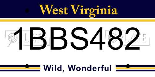 1BBS482 West Virginia License Plate
