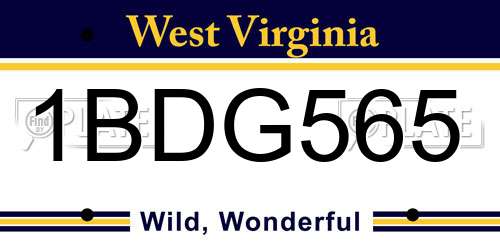 1BDG565 West Virginia License Plate
