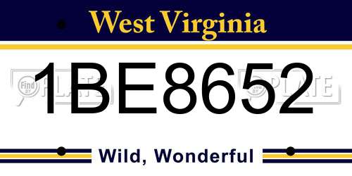 1BE8652 West Virginia License Plate