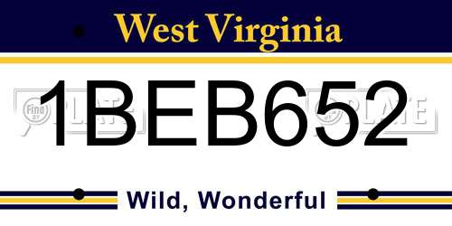 1BEB652 West Virginia License Plate