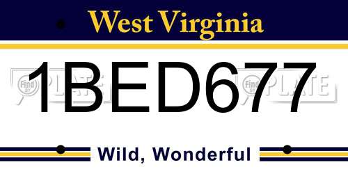1BED677 West Virginia License Plate