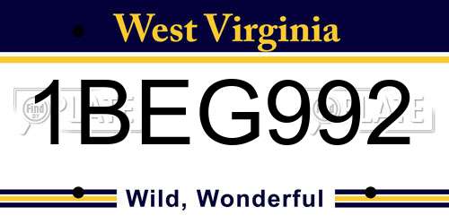 1BEG992 West Virginia License Plate