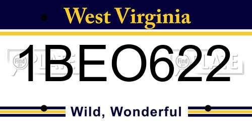 1BEO622 West Virginia License Plate
