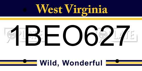 1BEO627 West Virginia License Plate