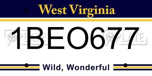 1BEO677 West Virginia License Plate