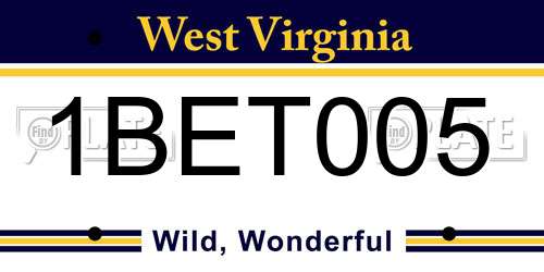 1BET005 West Virginia License Plate